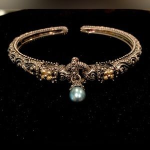 NIB Barbara Bixby Hinged Cuff Bracelet with Cultured Pearl Charm 🌸